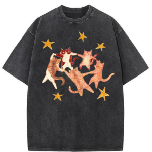 Vintage Washed Dancing Cats Graphic Tee